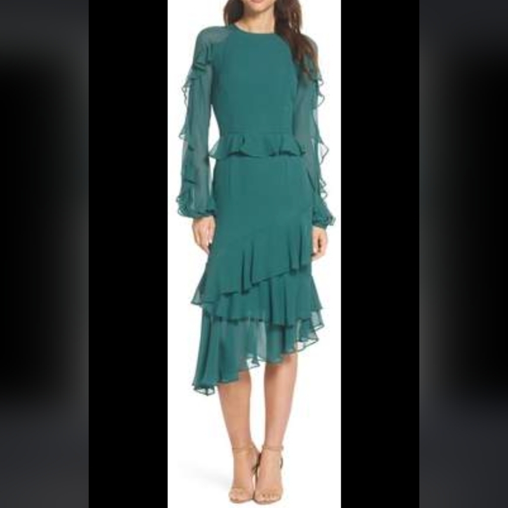 Cooper St Tiered Dress Size 10 Black Lined Asymmetric Long Sleeve Sleeve Ruffles - Picture 7 of 12